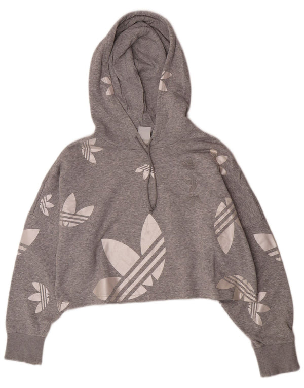 Felpa con cappuccio oversize con grafica corta Adidas da donna UK 12 Cotone grigio medio