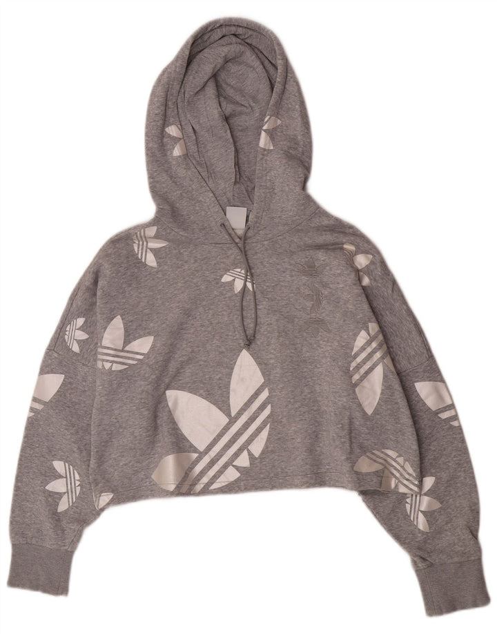Felpa con cappuccio oversize con grafica corta Adidas da donna UK 12 Cotone grigio medio