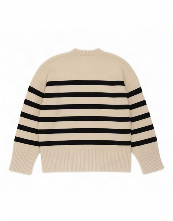 Maglione girocollo da donna Zara UK 16 Viscosa a righe beige grande