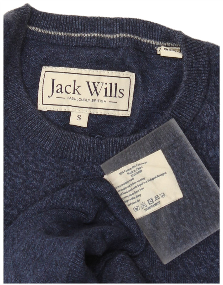 JACK WILLS Maglione maglione girocollo da uomo piccolo in cotone blu navy