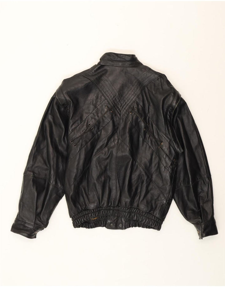 Giacca in pelle vintage da donna vestibilità ampia UK 14 media nera