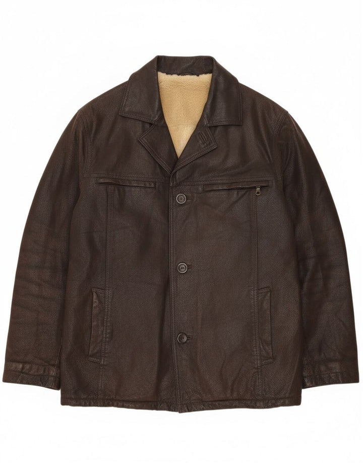 Giacca in pelle Sherpa vintage da uomo UK 40 grande in pelle marrone