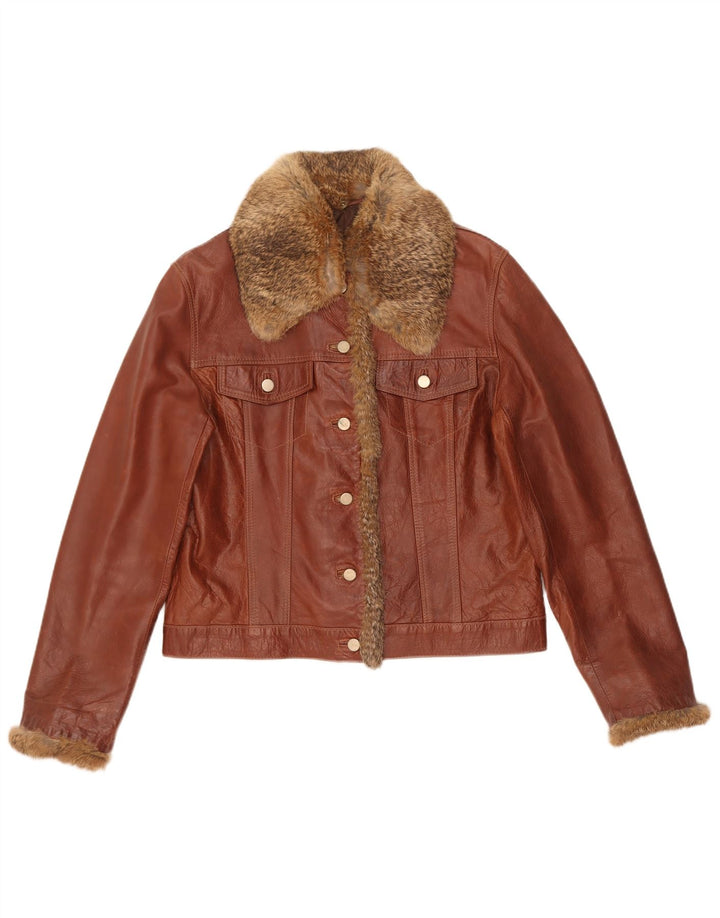 Giacca in pelle vintage da donna UK 18 XL Marrone
