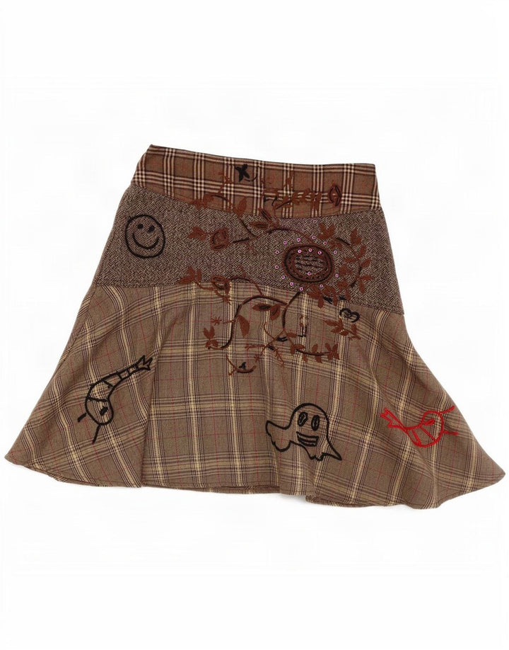 Gonna a trapezio da donna Desigual EU 38 piccola W28 poliestere a quadri marrone