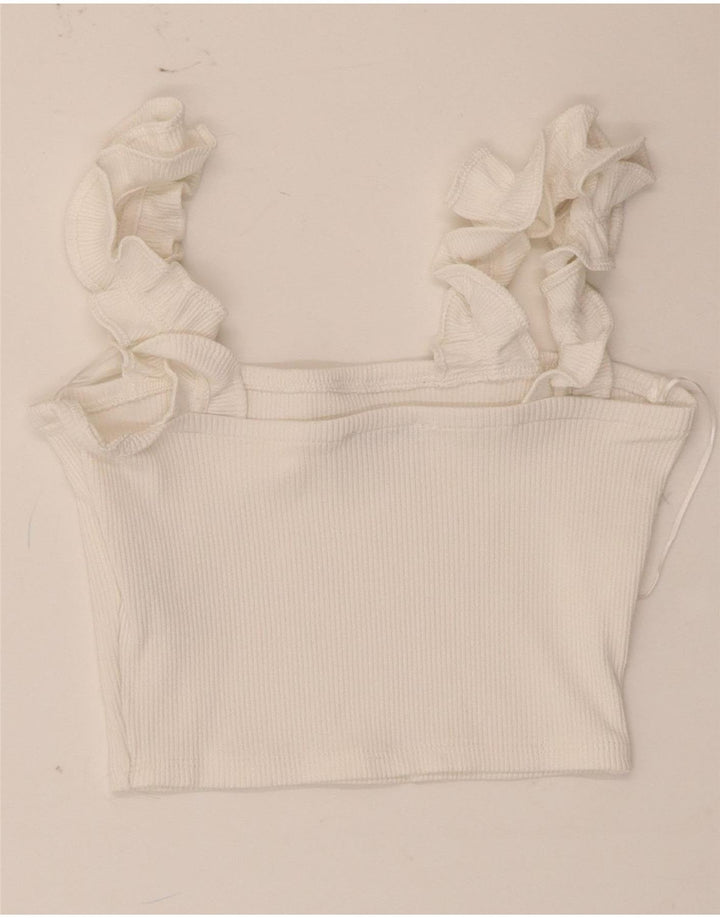 Top corto da donna Zara UK 12 poliestere bianco medio