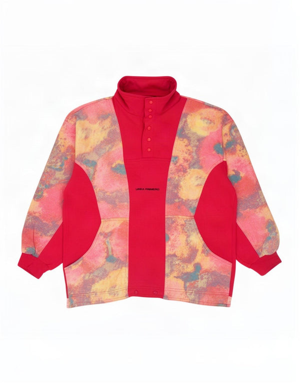 Felpa vintage da donna con collo abbottonato, maglione, UK 14, colore rosa medio, tintura a cravatta