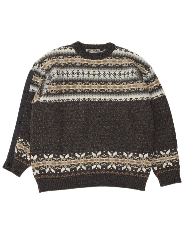 Lerros Mens Crew Neck Jumper Sweater Large Grey Fair Isle