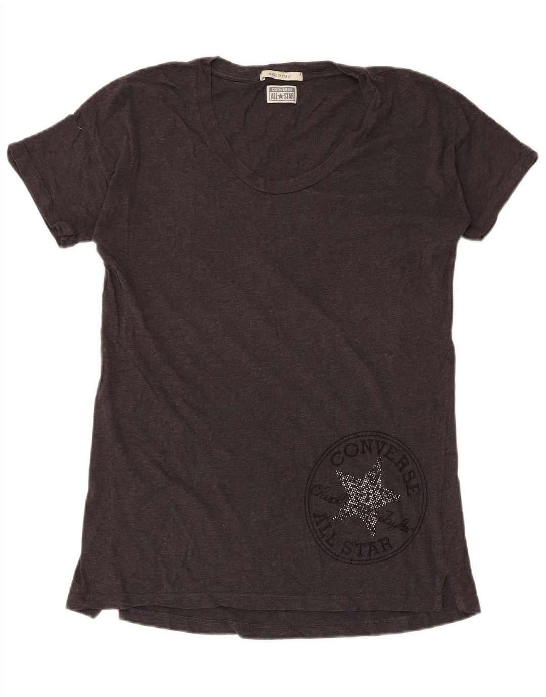 T-shirt grafica da donna CONVERSE Top UK 14 grande cotone grigio