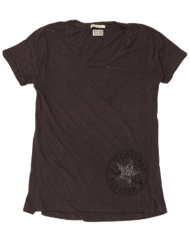 T-shirt grafica da donna CONVERSE Top UK 14 grande cotone grigio
