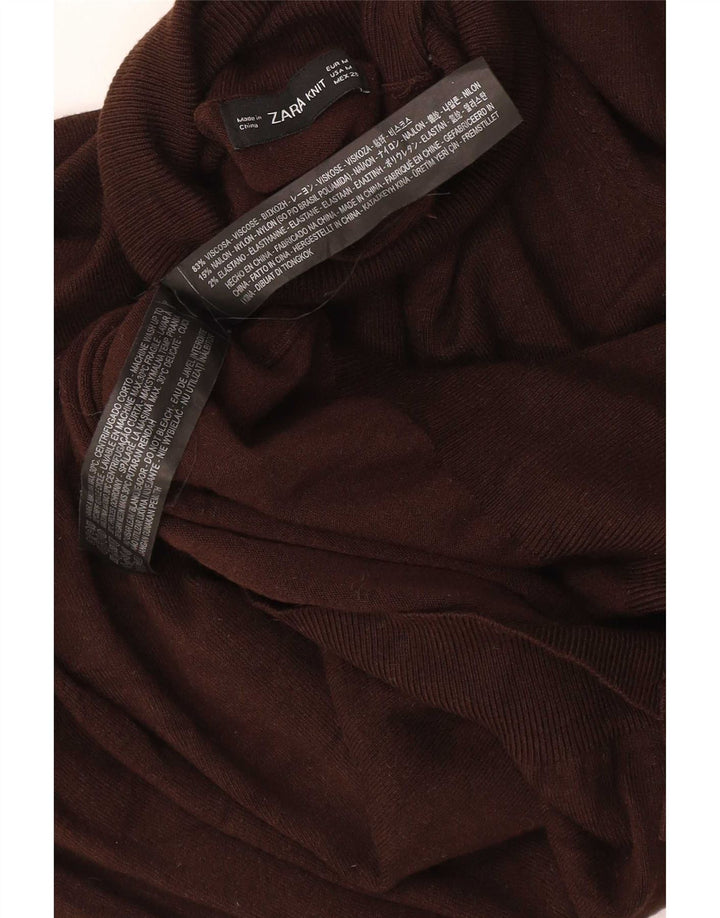 Maglione maglione a collo alto da donna Zara UK 12 Viscosa marrone medio