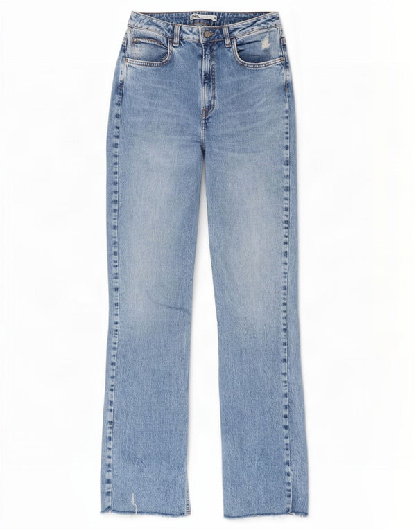 Zara Womens High Rise Distressed Straight Jeans EU 40 Medium W30 L34 Blue