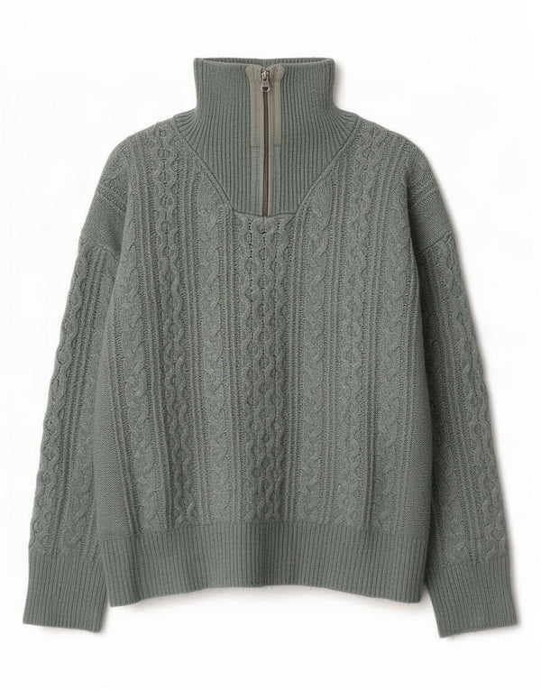 Maglione oversize con collo e zip da donna Fat Face UK 14 Large Green Nylon