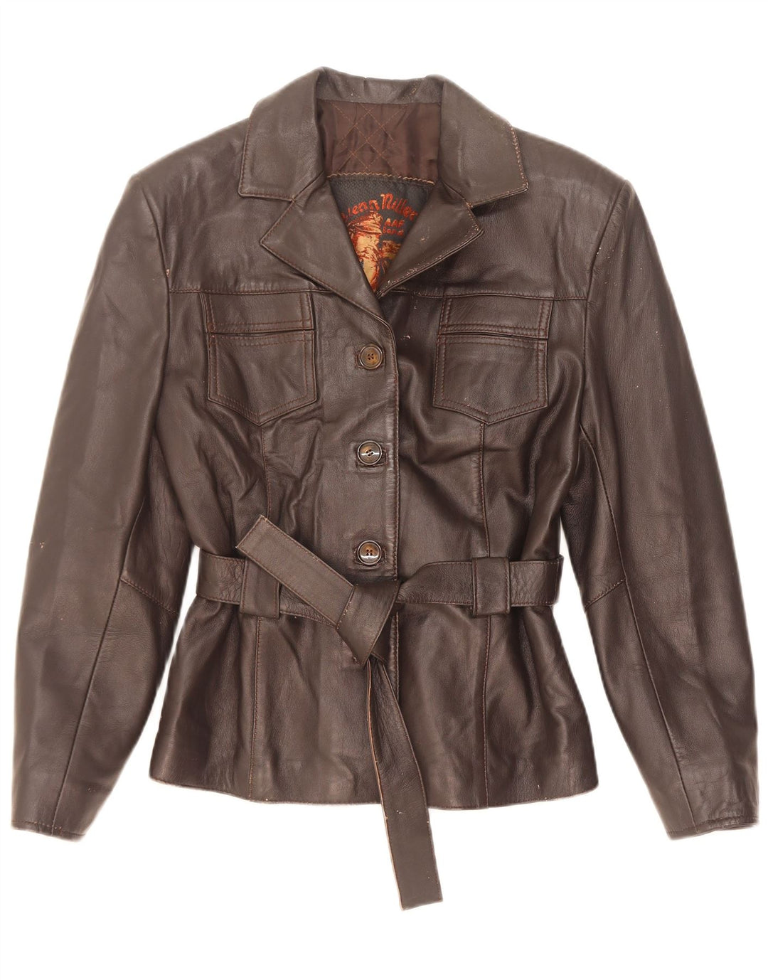 Giacca in pelle vintage da donna UK 10 piccola marrone