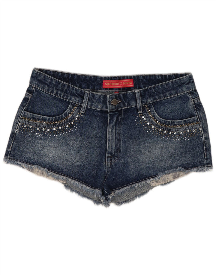 Pantaloncini di jeans a vita bassa da donna Superdry W30 cotone blu medio