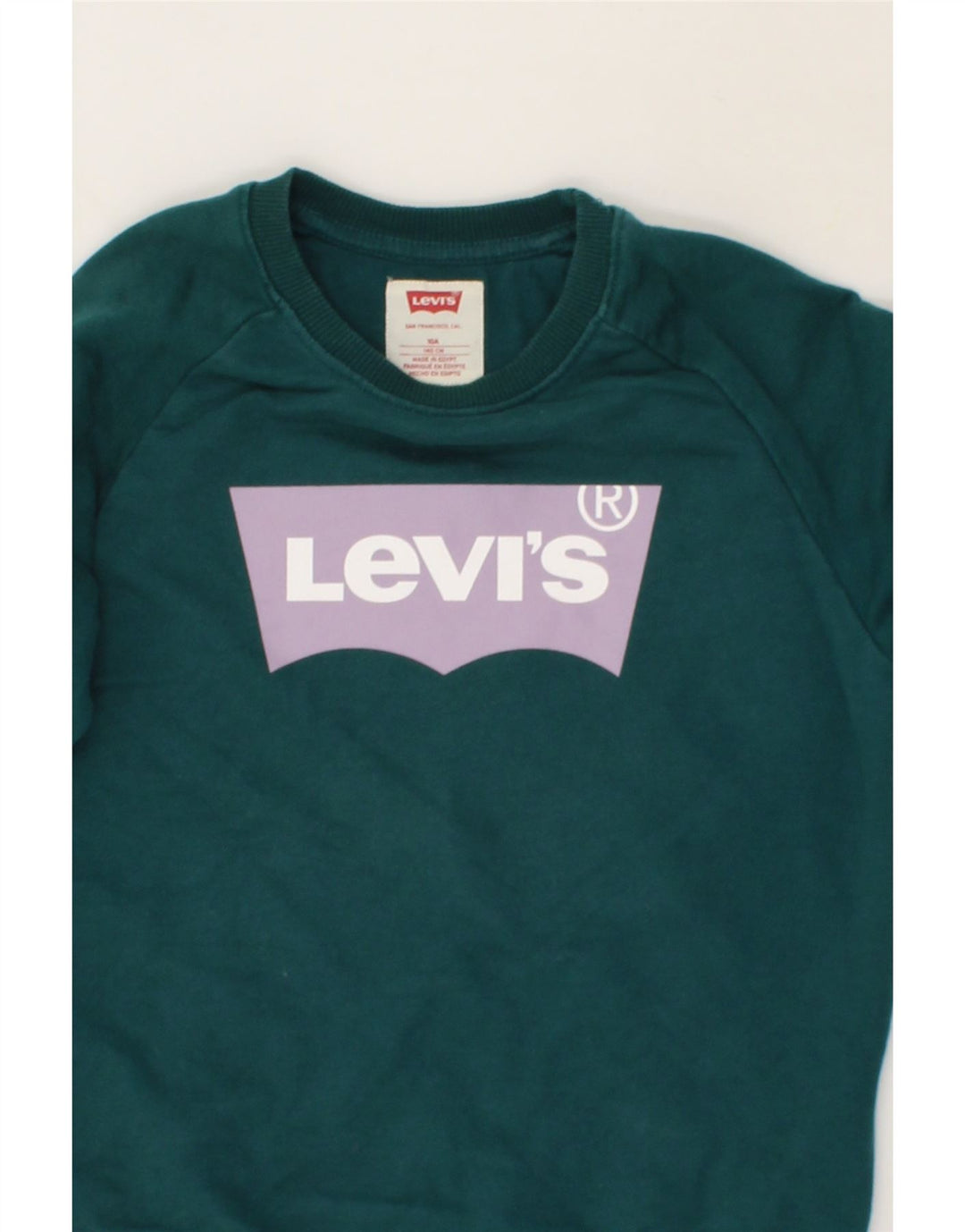 LEVI'S Boys Graphic Sweatshirt Jumper 10-11 Years Green Cotton Vintage Levi's and Second-Hand Levi's from Messina Hembry 