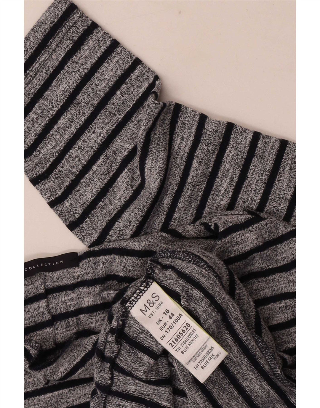 Marks & Spencer Top da donna a maniche lunghe UK 16 Poliestere a righe grandi grigie