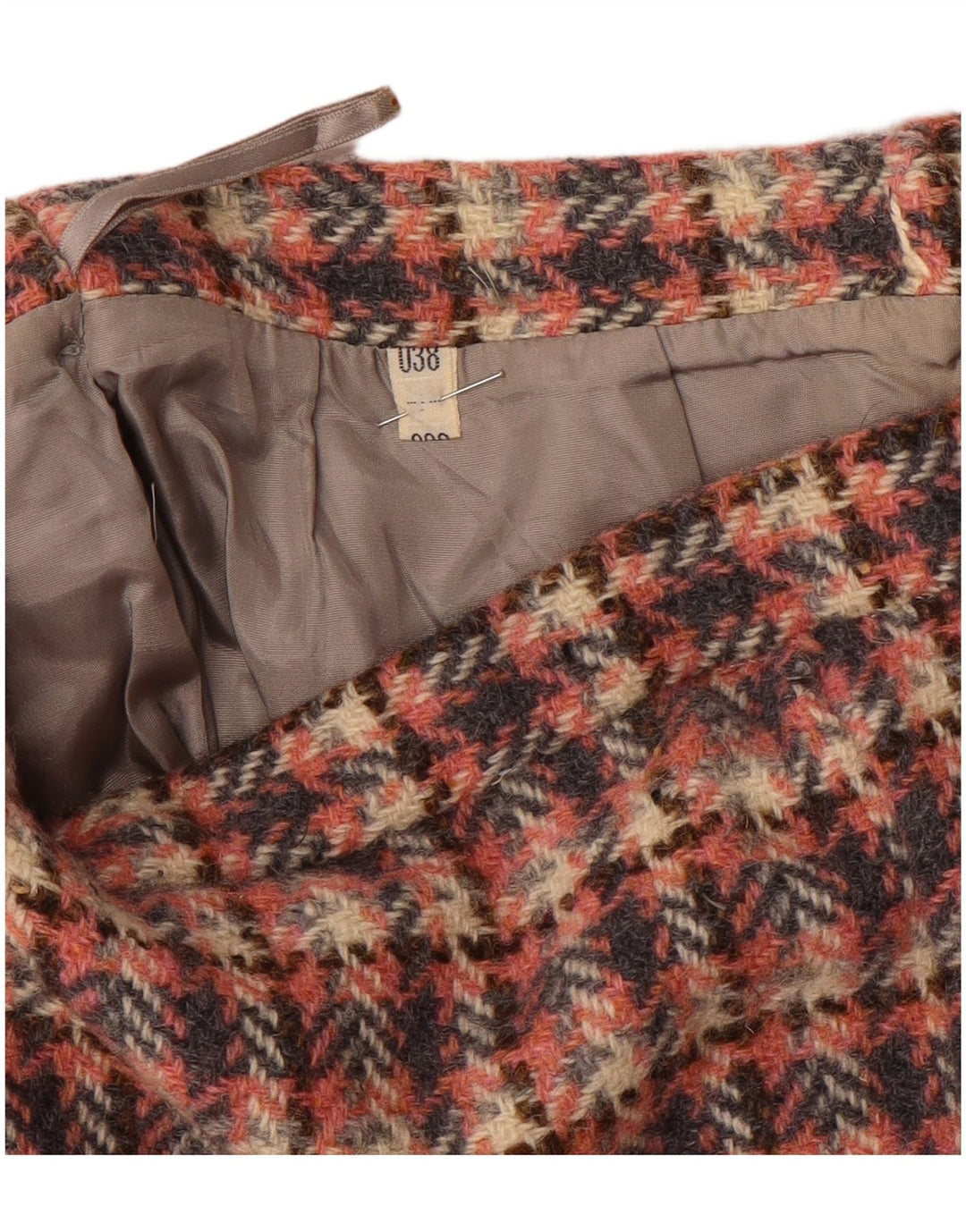 Gonna a trapezio da donna vintage EU 38 media W28 pied de poule rosa