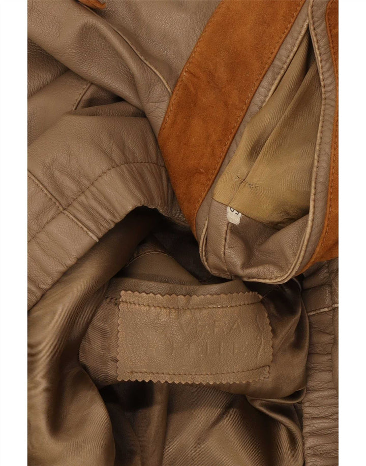 Giacca in pelle militare vintage da donna IT 50 XL in pelle beige