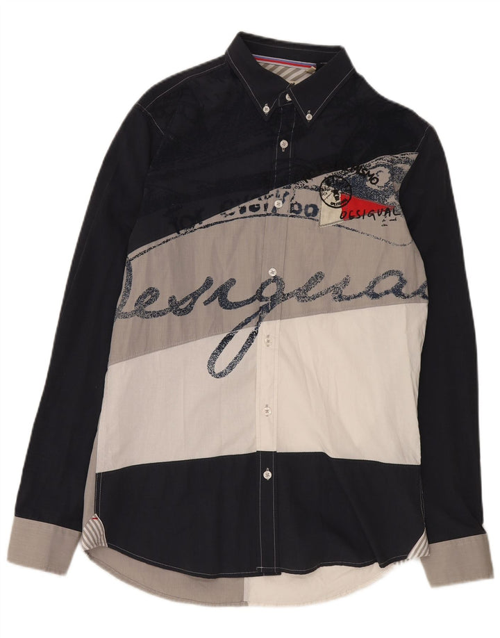 Desigual Camicia grafica da uomo grande in cotone color block multicolore