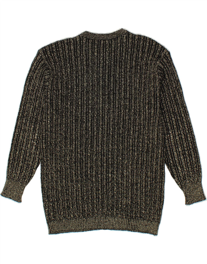 VINTAGE Womens Crew Neck Jumper Sweater UK 12 Medium Black Striped Vintage Vintage and Second-Hand Vintage from Messina Hembry 