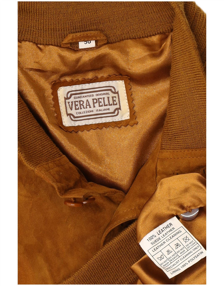 Giubbotto bomber in pelle scamosciata da uomo VINTAGE IT 50 Large in pelle marrone