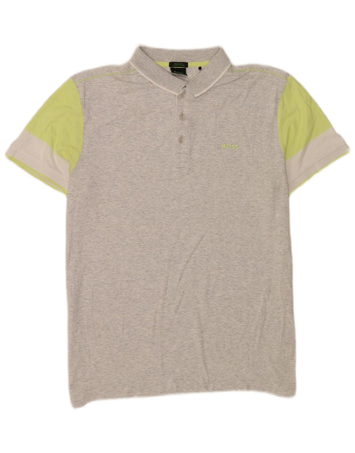 Polo Hugo Boss da uomo dalla vestibilità regolare, grande, in cotone color block grigio