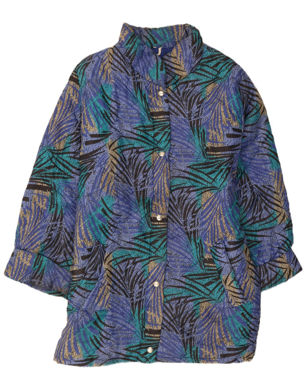 Cappotto imbottito da donna vintage con vestibilità comoda e modello astratto UK 12 Blu medio