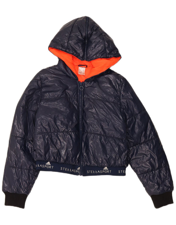 Giacca imbottita corta Adidas Stella McCartney da donna UK 16/18 grande blu navy