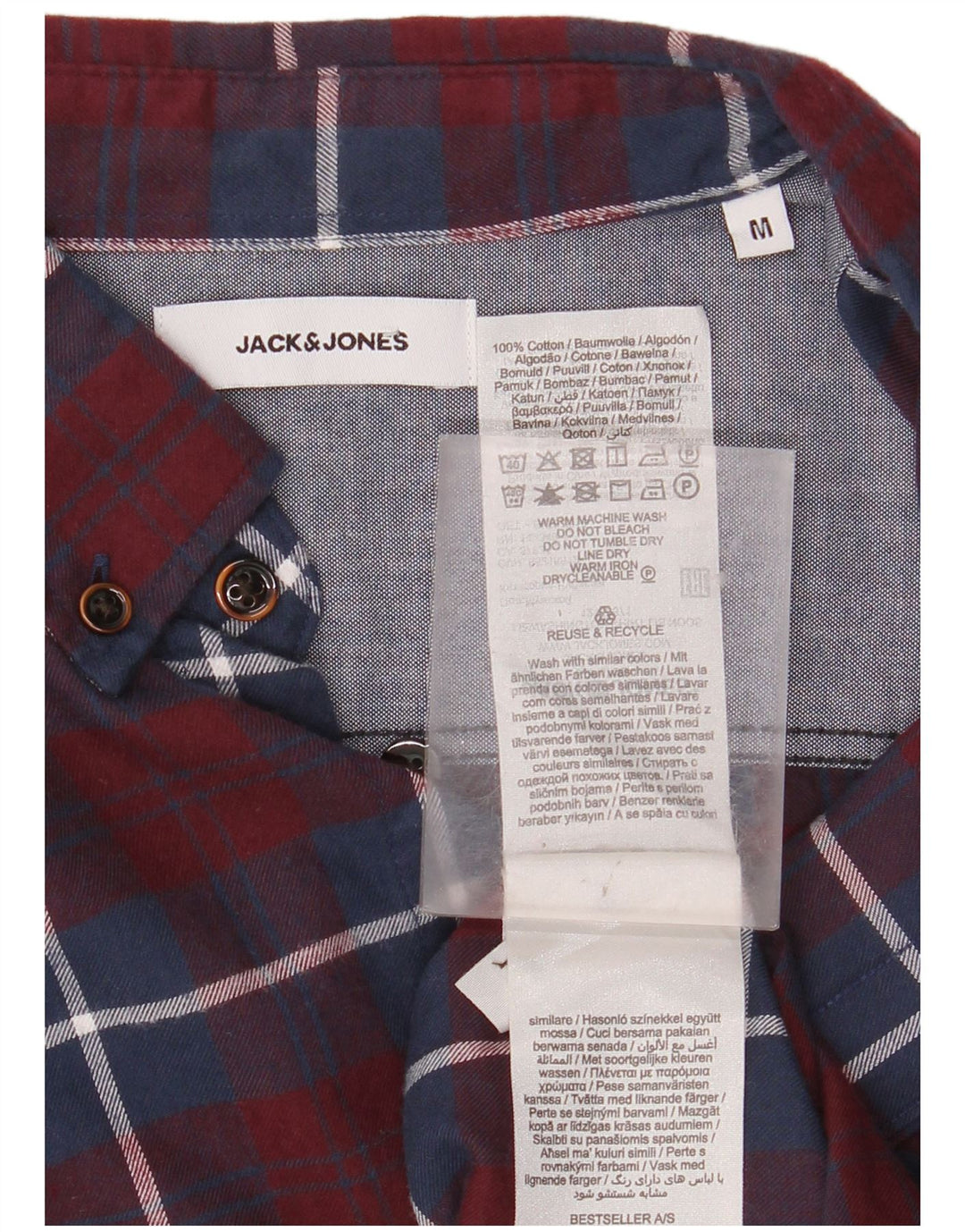 JACK & JONES Camicia da uomo in flanella di cotone a quadri bordeaux medio
