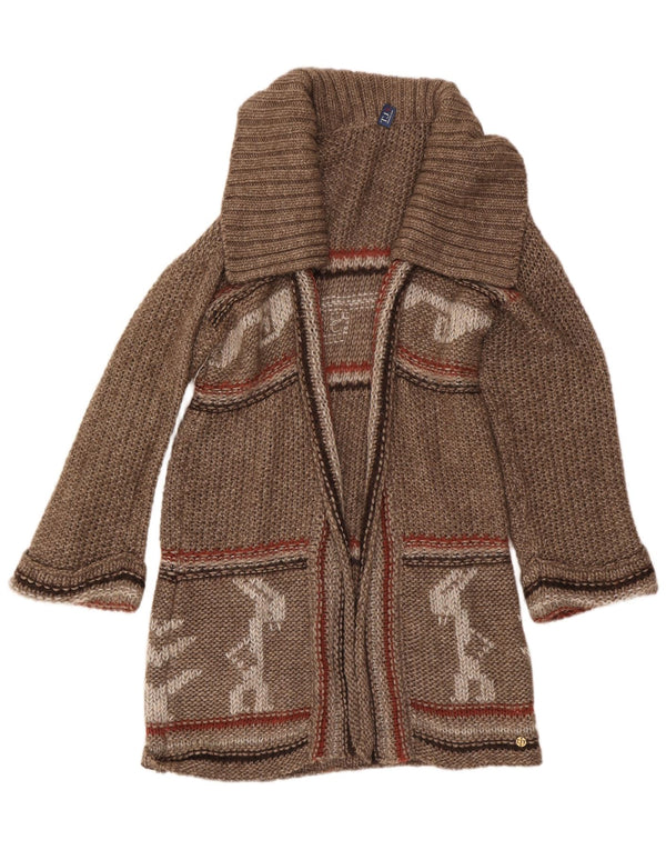 Maglione cardigan lungo da donna Trussardi Jeans UK 14 Marrone medio Azteco