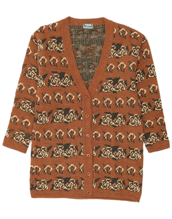 Maglione cardigan lungo da donna Naj Oleari UK 16 Lana floreale marrone grande