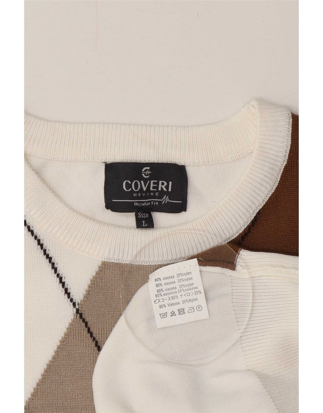 Coveri Maglione maglione girocollo da donna grande bianco a rombi/diamante