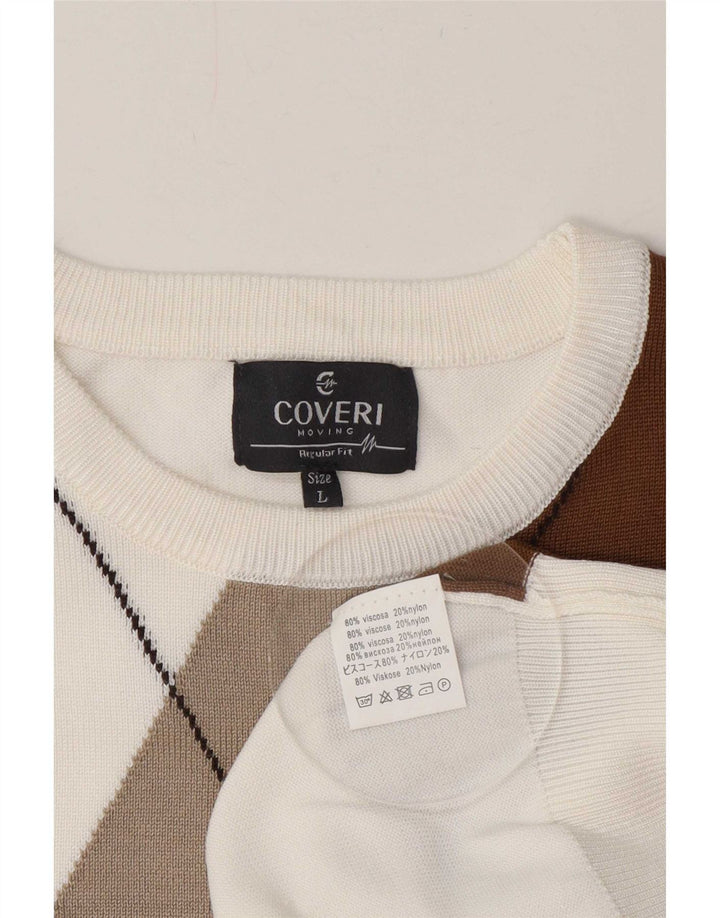 Coveri Maglione maglione girocollo da donna grande bianco a rombi/diamante