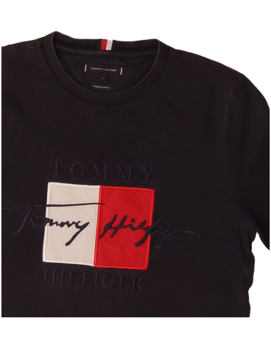 TOMMY HILFIGER T-shirt grafica da uomo Top Small in cotone blu navy