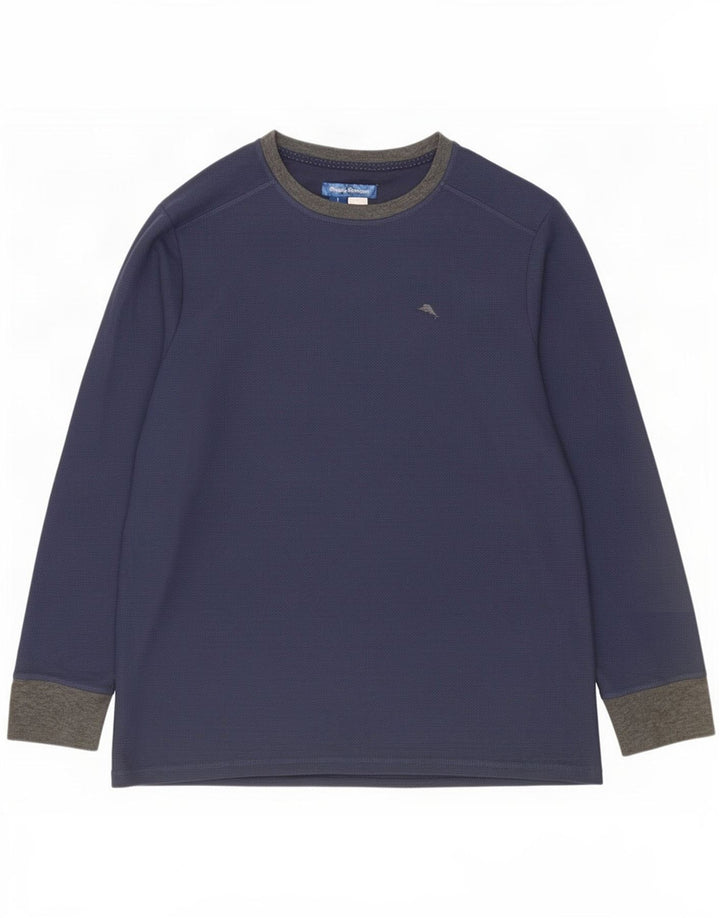 Tommy Bahama Top da uomo a maniche lunghe grande in poliestere color block blu navy