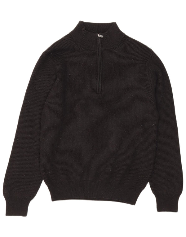Maglione da donna con collo con zip Re Del Mare UK 14 Lana merino nera media