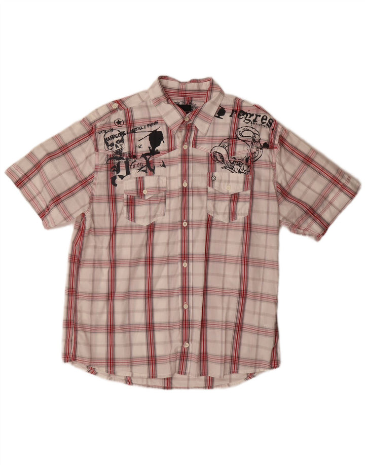 Camicia a maniche corte grafica da uomo Blend XL in cotone a quadri rossi