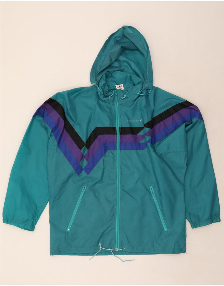 Giacca antipioggia con cappuccio da uomo Adidas UK 38/40 Colorblock medio turchese