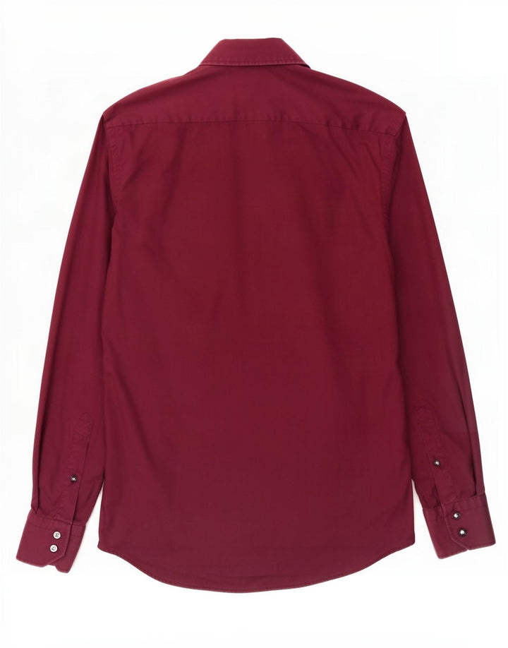 Camicia da uomo vestibilità regolare Hugo Boss taglia 38 15 cotone bordeaux medio