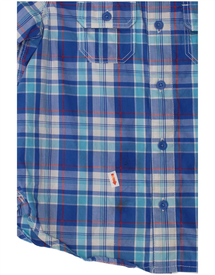 FAT FACE Boys Short Sleeve Shirt 6-7 Years Blue Check Cotton