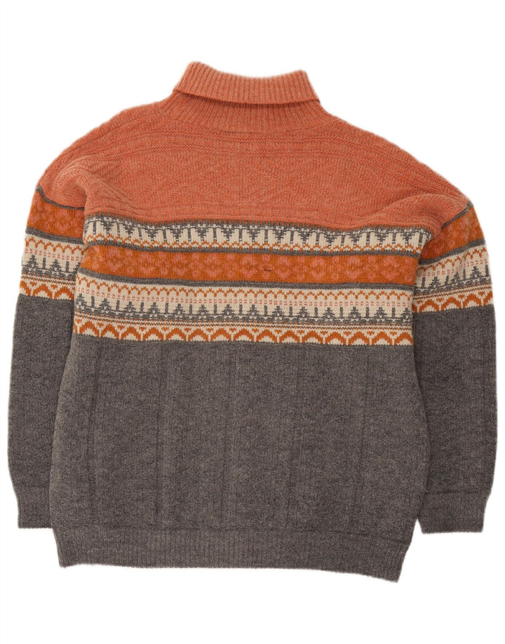 Maglione vintage da uomo con collo alto e collo alto, grande, arancione, Fair Isle