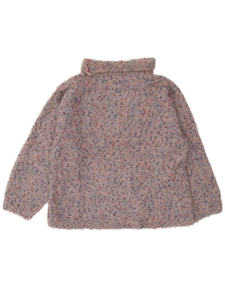 Maglione maglione vintage da donna con collo alto UK 16 grande chiazzato multicolore