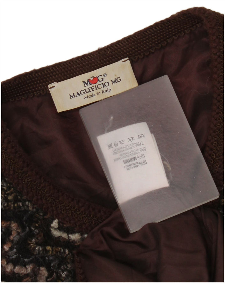 Giacca blazer a 5 bottoni da donna Maglificio UK 16 Large Brown Chevron Wool