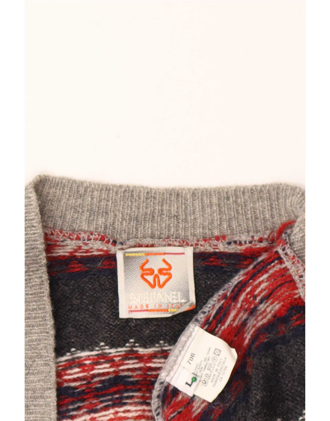 Maglione cardigan da uomo Stefanel grande lana Fair Isle grigia