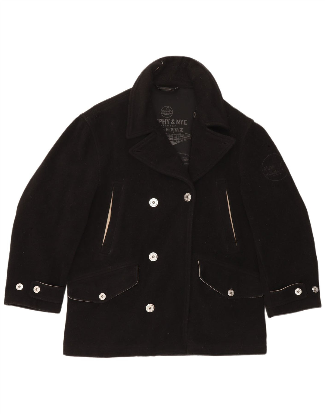 Cappotto da marinaio oversize da donna Murphy & Nye UK 14 lana nera media