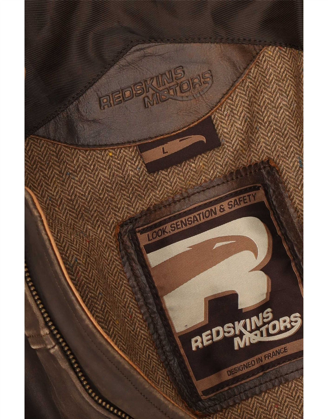 Giacca da motociclista in pelle Motorstyle da uomo Redskins UK 40 Large Marrone Colorblock