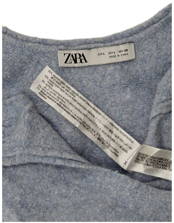 Canotta corta da donna Zara UK 14 grande cotone blu