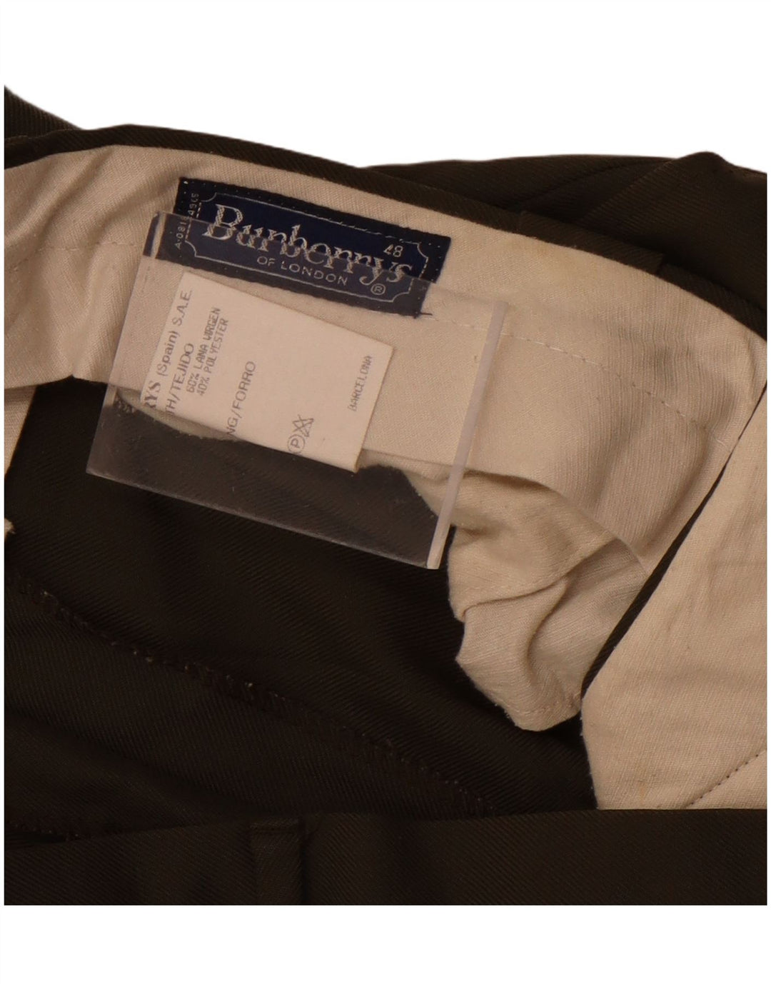 Pantaloni da abito dritti da uomo Burberrys W36 L27 lana kaki