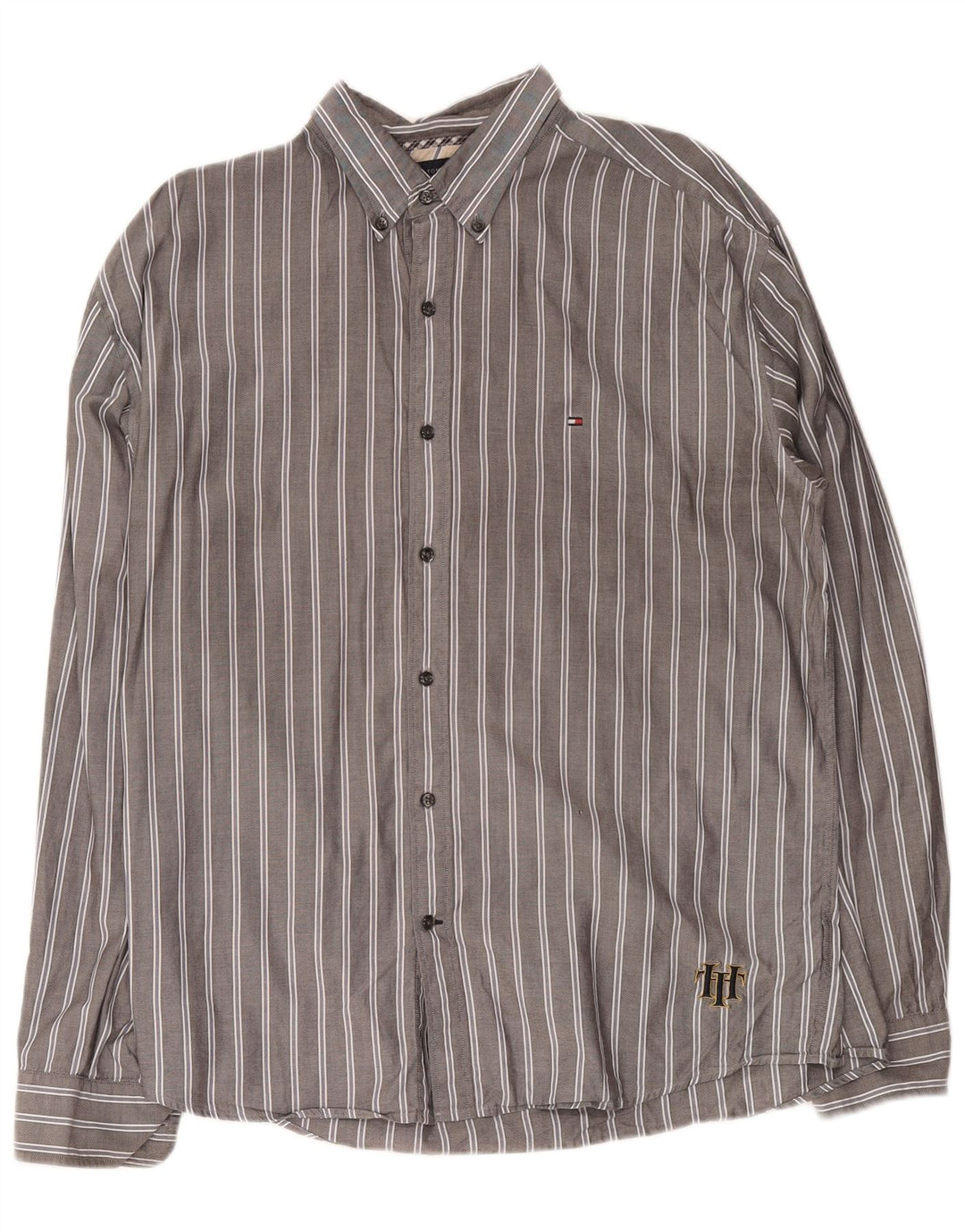 Camicia da uomo Tommy Hilfiger XL in cotone gessato grigio