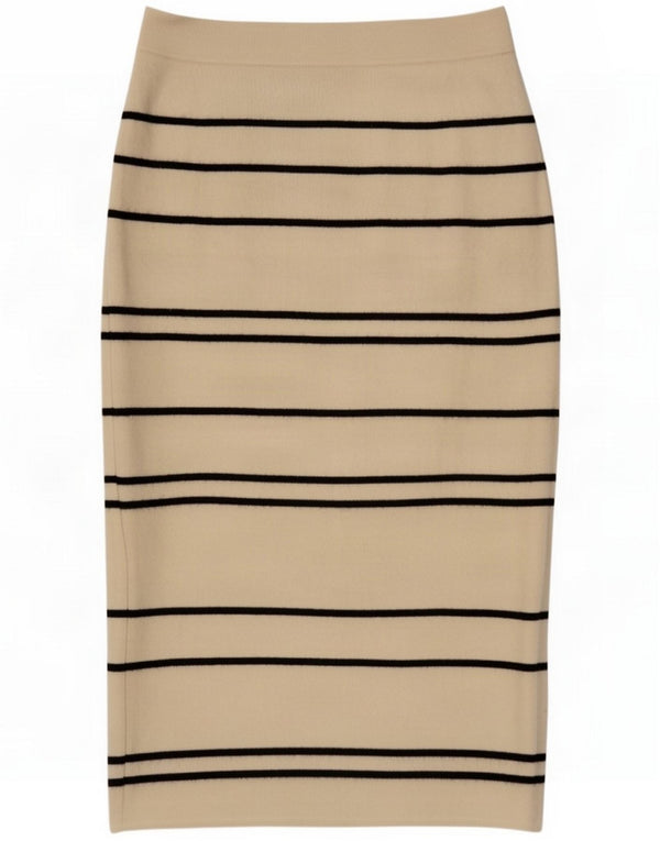 Massimo Dutti Gonna dritta da donna in maglia media W28 Poliestere a righe bianche